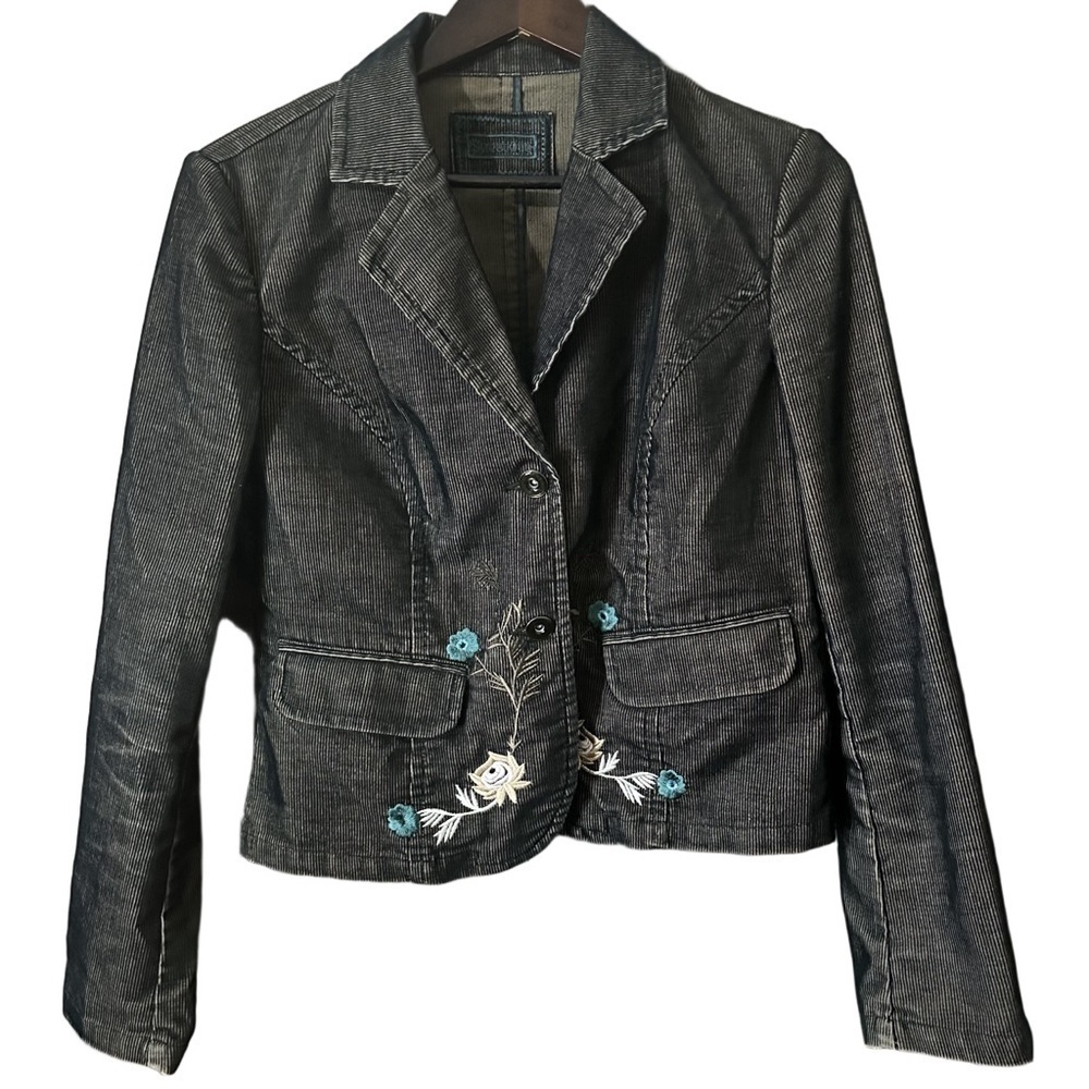 Street One Women’s Brown Corduroy Embroidered Denim Button-Up Jacket Sz Small